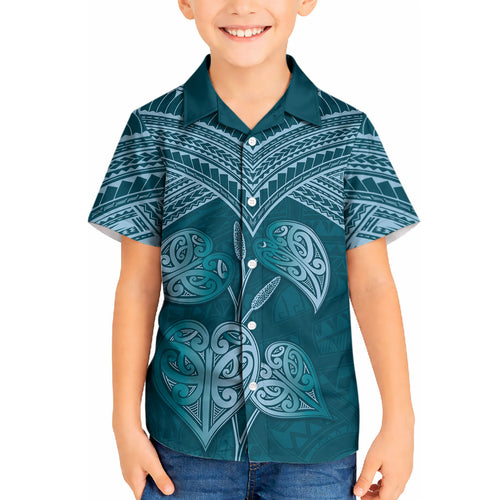 Cyan New Zealand Kawakawa Maori Ngaru Kid Hawaiian Shirt