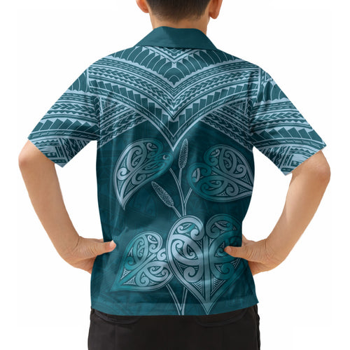 Cyan New Zealand Kawakawa Maori Ngaru Kid Hawaiian Shirt