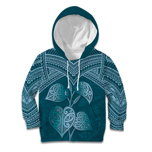 Cyan New Zealand Kawakawa Maori Ngaru Kid Hoodie