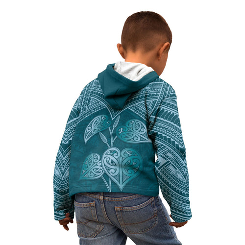 Cyan New Zealand Kawakawa Maori Ngaru Kid Hoodie