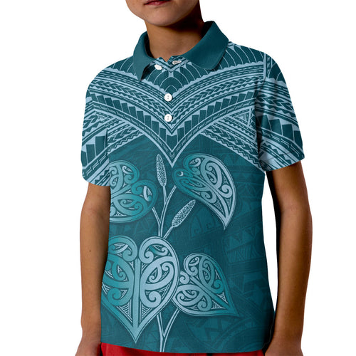 Cyan New Zealand Kawakawa Maori Ngaru Kid Polo Shirt