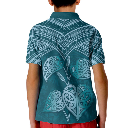 Cyan New Zealand Kawakawa Maori Ngaru Kid Polo Shirt