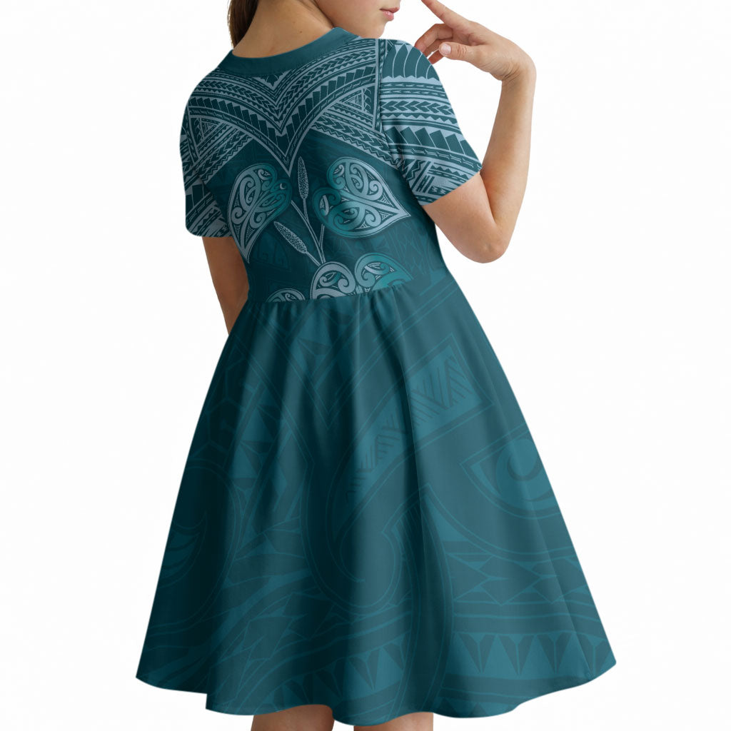 Cyan New Zealand Kawakawa Maori Ngaru Kid Short Sleeve Dress