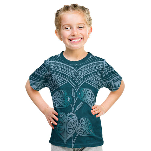 Cyan New Zealand Kawakawa Maori Ngaru Kid T Shirt