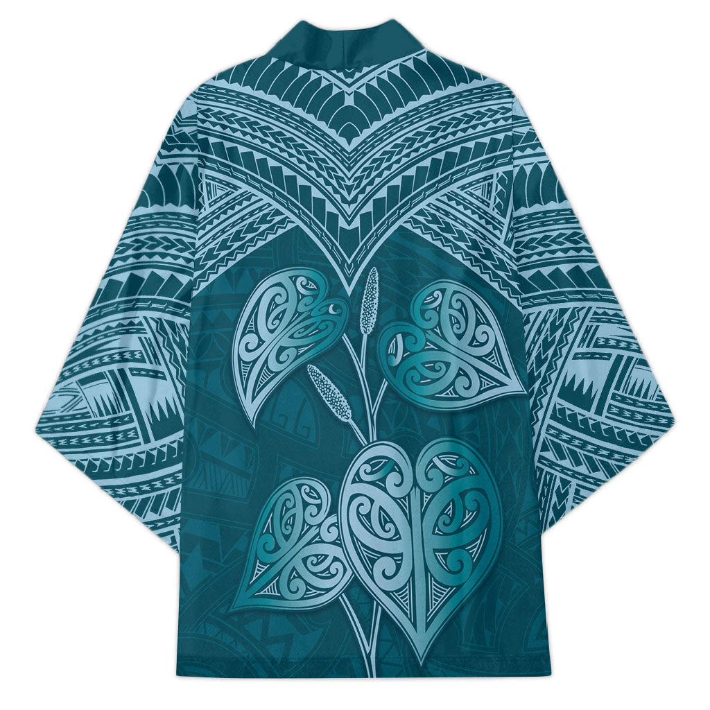 Cyan New Zealand Kawakawa Maori Ngaru Kimono