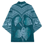 Cyan New Zealand Kawakawa Maori Ngaru Kimono
