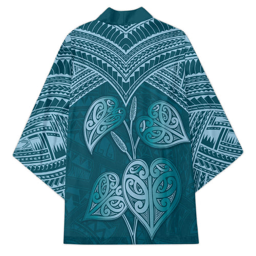 Cyan New Zealand Kawakawa Maori Ngaru Kimono