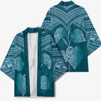 Cyan New Zealand Kawakawa Maori Ngaru Kimono