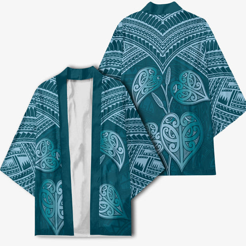 Cyan New Zealand Kawakawa Maori Ngaru Kimono