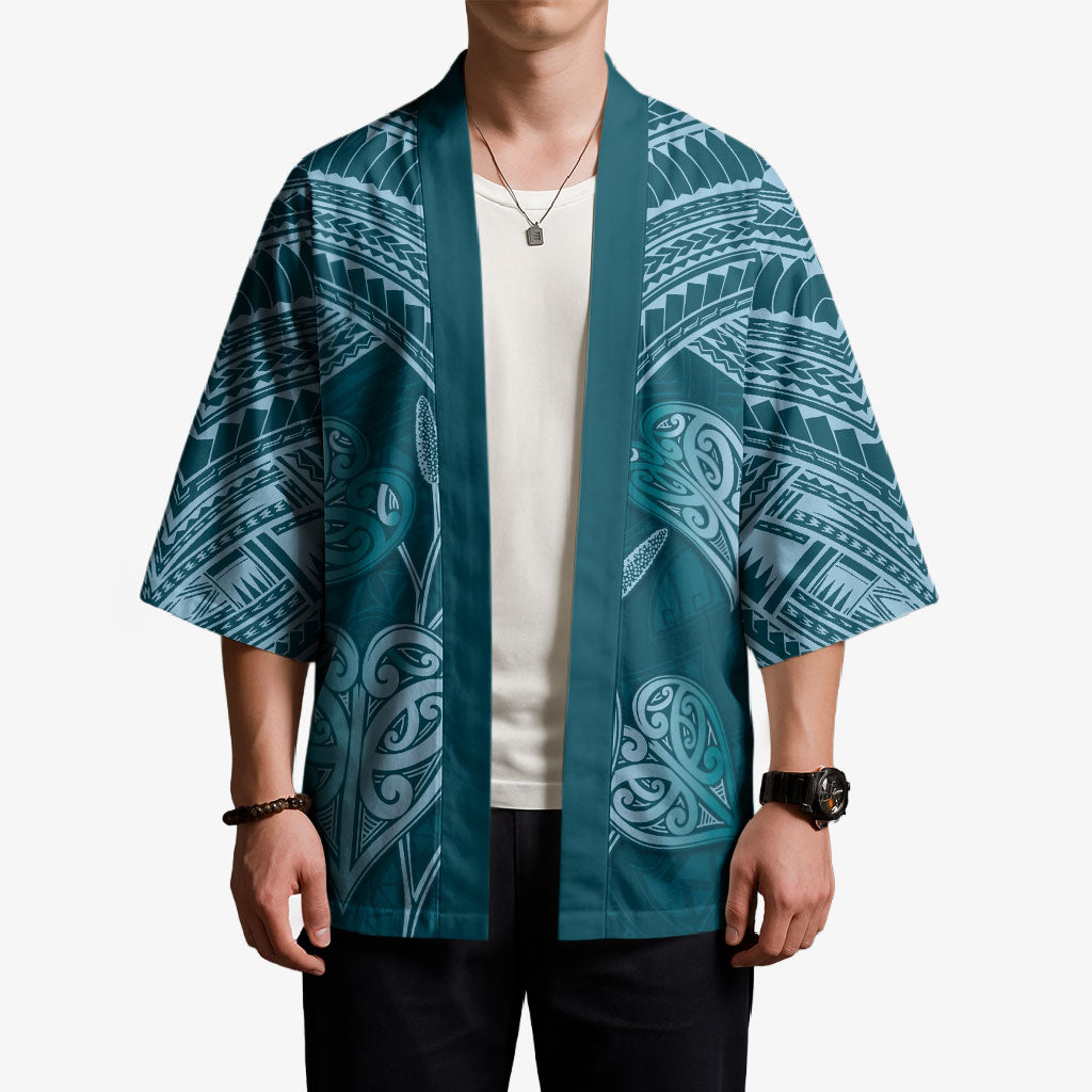 Cyan New Zealand Kawakawa Maori Ngaru Kimono