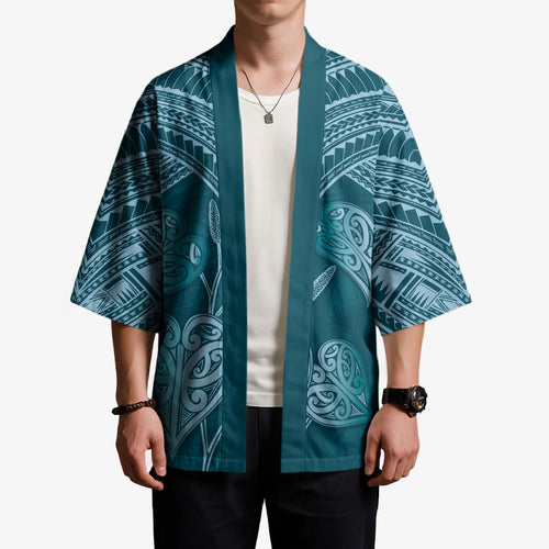 Cyan New Zealand Kawakawa Maori Ngaru Kimono
