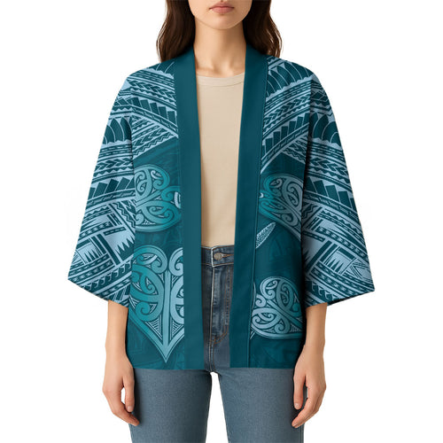 Cyan New Zealand Kawakawa Maori Ngaru Kimono