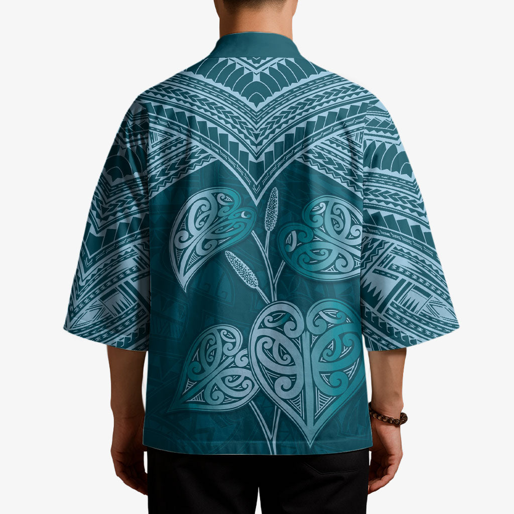 Cyan New Zealand Kawakawa Maori Ngaru Kimono