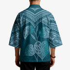 Cyan New Zealand Kawakawa Maori Ngaru Kimono