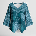 Cyan New Zealand Kawakawa Maori Ngaru Kimono Sleeve Blouse