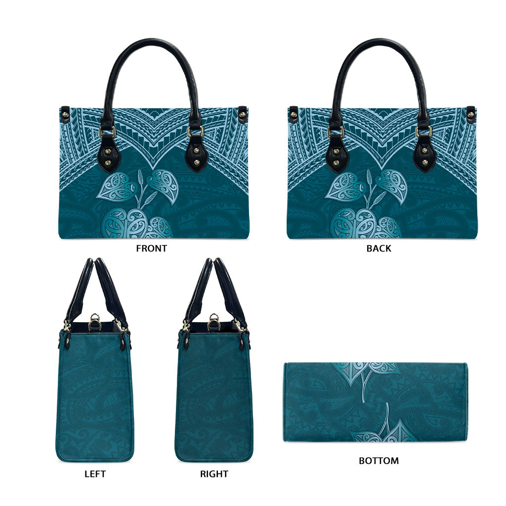 Cyan New Zealand Kawakawa Maori Ngaru Leather Bag