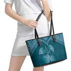Cyan New Zealand Kawakawa Maori Ngaru Leather Tote Bag