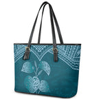 Cyan New Zealand Kawakawa Maori Ngaru Leather Tote Bag