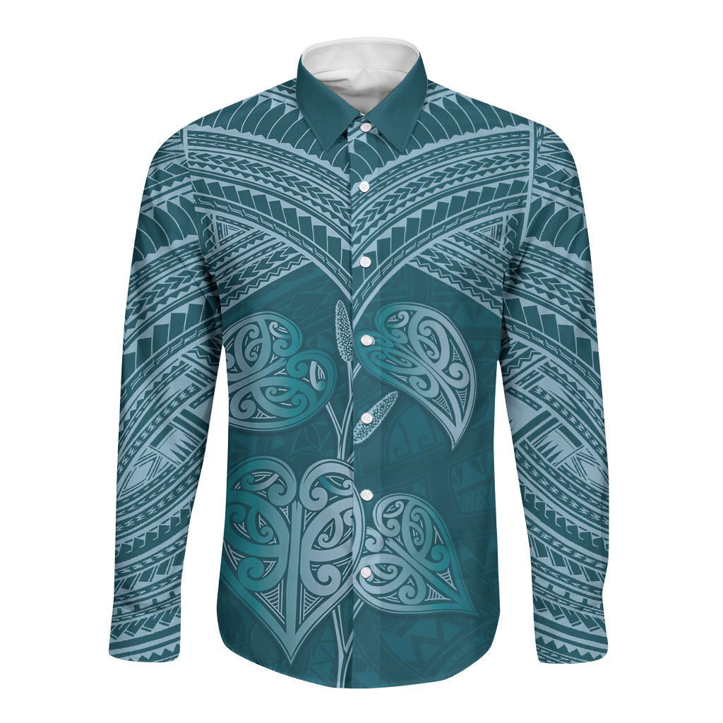 Cyan New Zealand Kawakawa Maori Ngaru Long Sleeve Button Shirt