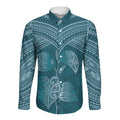 Cyan New Zealand Kawakawa Maori Ngaru Long Sleeve Button Shirt