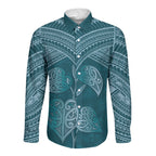 Cyan New Zealand Kawakawa Maori Ngaru Long Sleeve Button Shirt