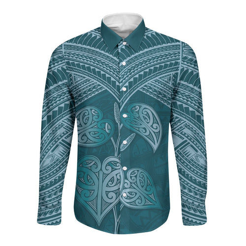 Cyan New Zealand Kawakawa Maori Ngaru Long Sleeve Button Shirt