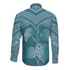 Cyan New Zealand Kawakawa Maori Ngaru Long Sleeve Button Shirt