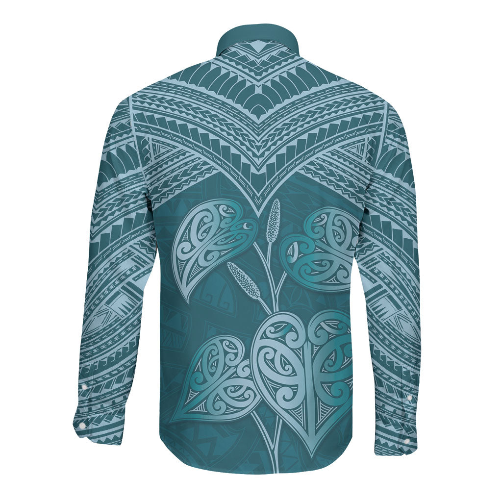 Cyan New Zealand Kawakawa Maori Ngaru Long Sleeve Button Shirt