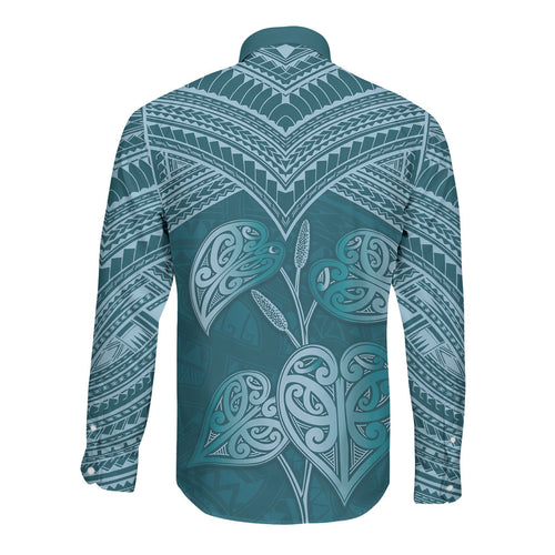 Cyan New Zealand Kawakawa Maori Ngaru Long Sleeve Button Shirt
