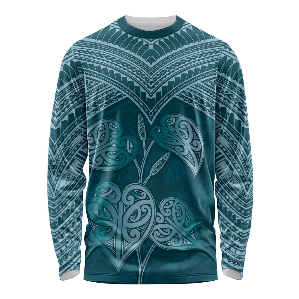 Cyan New Zealand Kawakawa Maori Ngaru Long Sleeve Shirt