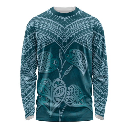 Cyan New Zealand Kawakawa Maori Ngaru Long Sleeve Shirt