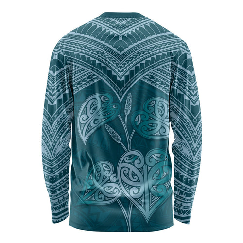 Cyan New Zealand Kawakawa Maori Ngaru Long Sleeve Shirt