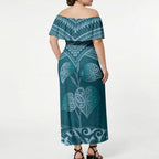 Cyan New Zealand Kawakawa Maori Ngaru Off Shoulder Maxi Dress