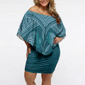 Cyan New Zealand Kawakawa Maori Ngaru Off Shoulder Short Dress