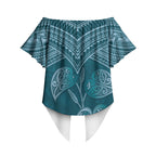 Cyan New Zealand Kawakawa Maori Ngaru Off Shoulder Wrap Waist Top