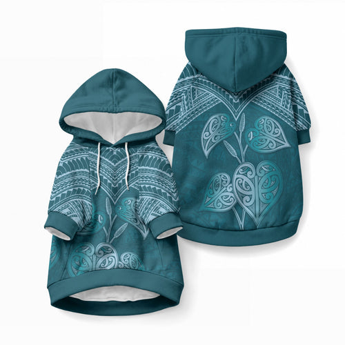 Cyan New Zealand Kawakawa Maori Ngaru Pet Hoodie