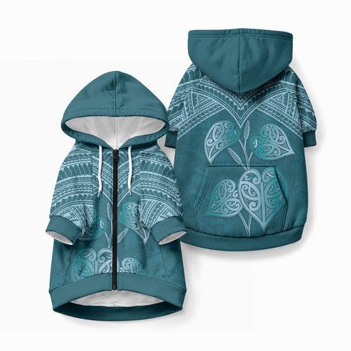 Cyan New Zealand Kawakawa Maori Ngaru Pet Hoodie