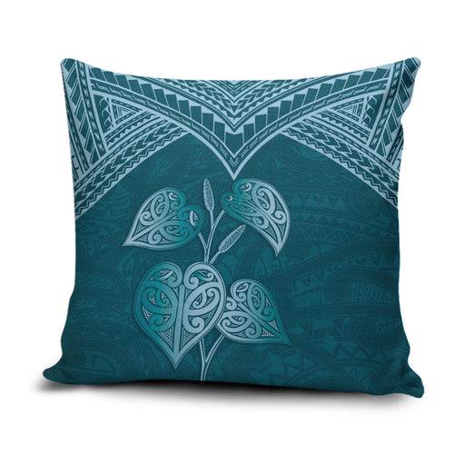Cyan New Zealand Kawakawa Maori Ngaru Pillow Cover