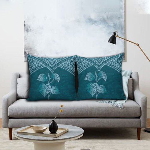 Cyan New Zealand Kawakawa Maori Ngaru Pillow Cover