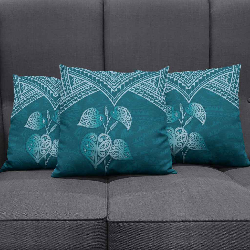 Cyan New Zealand Kawakawa Maori Ngaru Pillow Cover