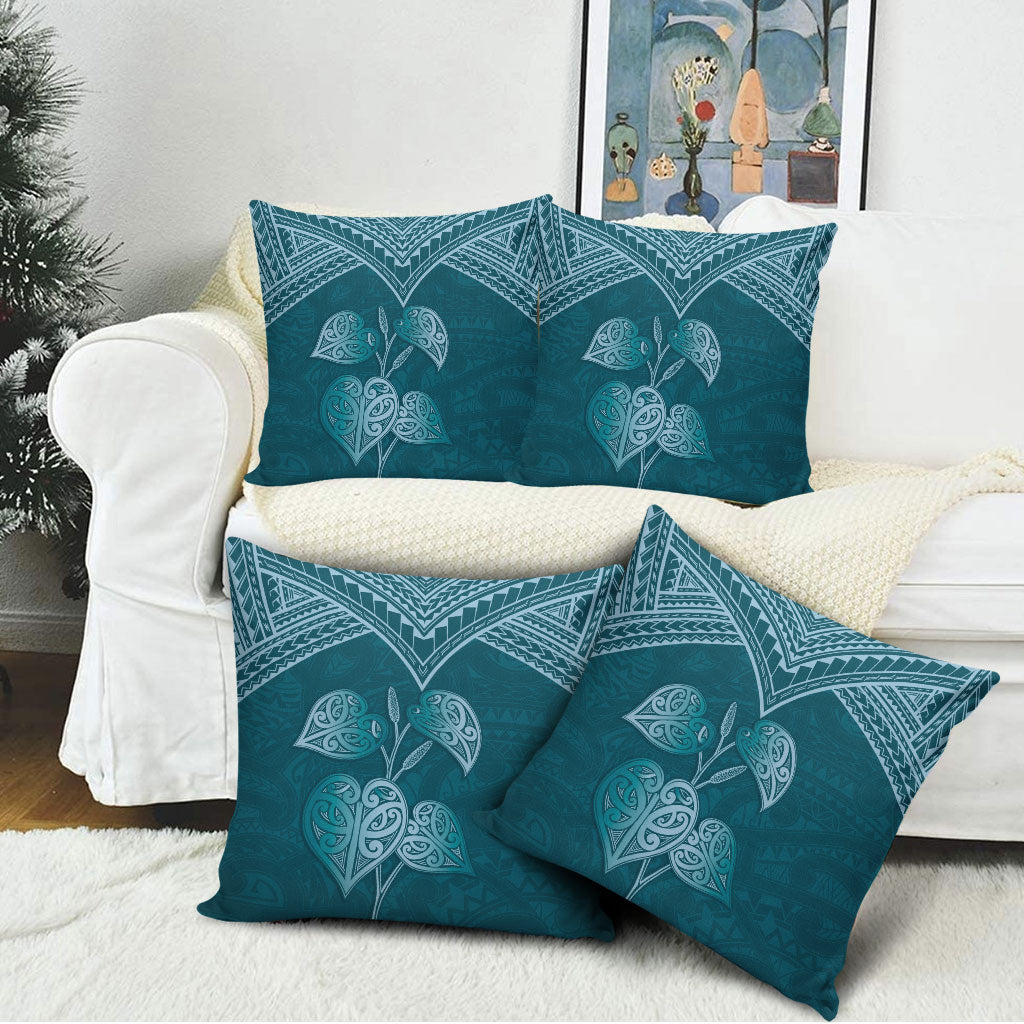 Cyan New Zealand Kawakawa Maori Ngaru Pillow Cover