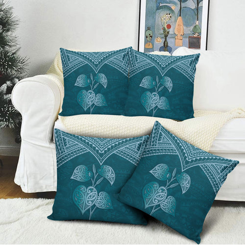 Cyan New Zealand Kawakawa Maori Ngaru Pillow Cover