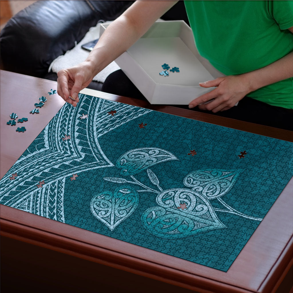 Cyan New Zealand Kawakawa Maori Ngaru Puzzle