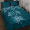 Cyan New Zealand Kawakawa Maori Ngaru Quilt Bed Set