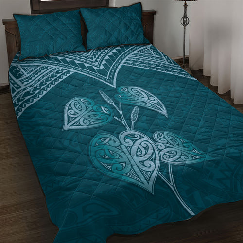 Cyan New Zealand Kawakawa Maori Ngaru Quilt Bed Set