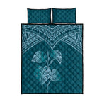Cyan New Zealand Kawakawa Maori Ngaru Quilt Bed Set