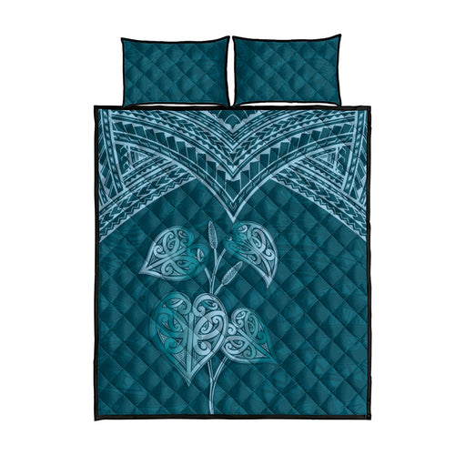 Cyan New Zealand Kawakawa Maori Ngaru Quilt Bed Set