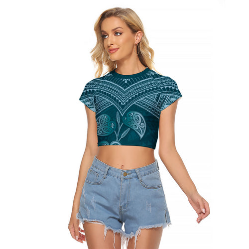 Cyan New Zealand Kawakawa Maori Ngaru Raglan Cropped T Shirt