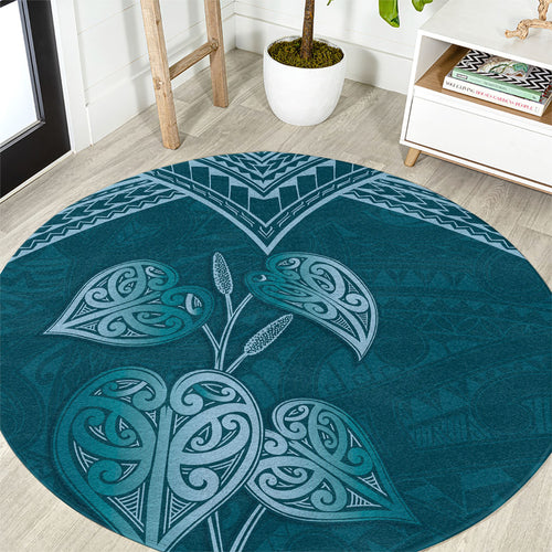 Cyan New Zealand Kawakawa Maori Ngaru Round Carpet