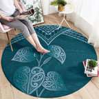 Cyan New Zealand Kawakawa Maori Ngaru Round Carpet
